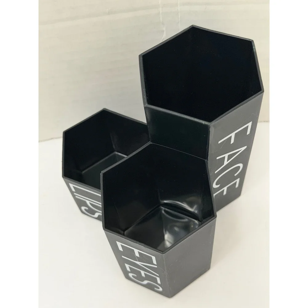 Makeup Brush Holder 3 Tier Organizer Black Hexagonal Lips Face Eyes Black